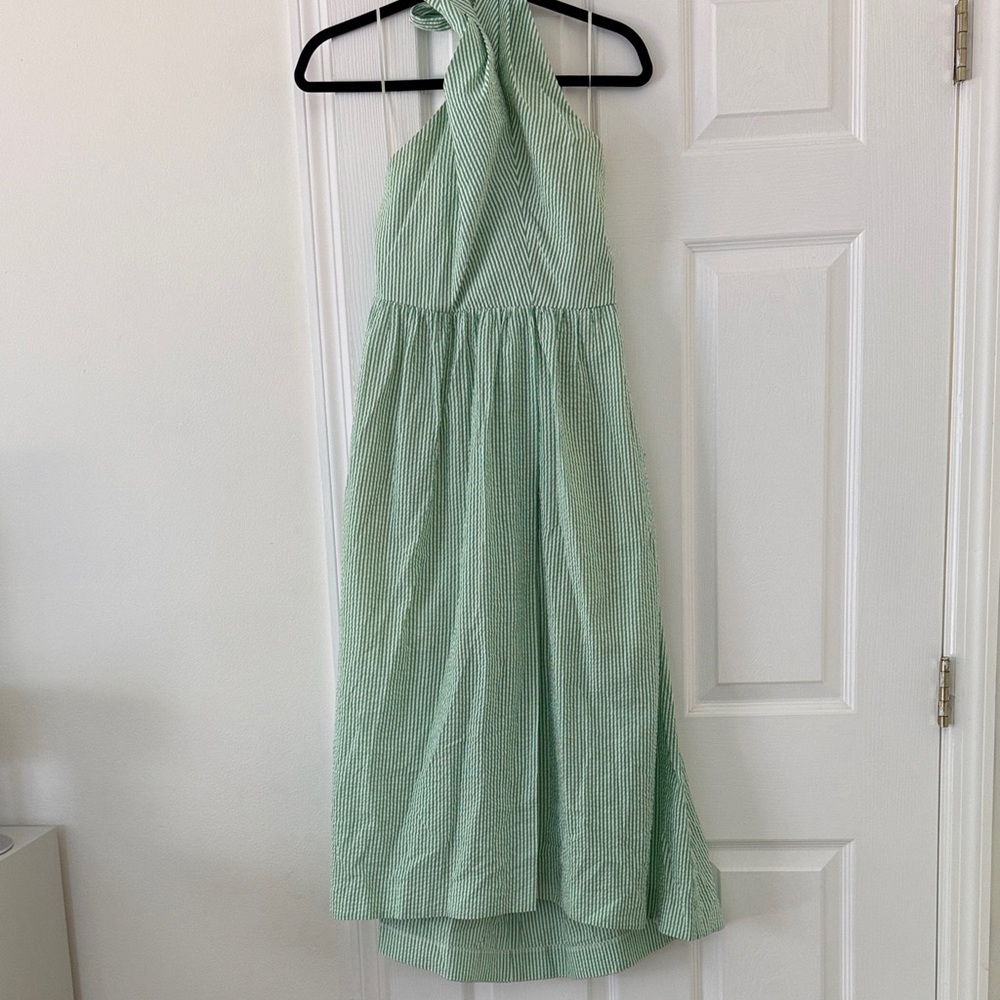 Light Green Seersucker Halter Midi Dress